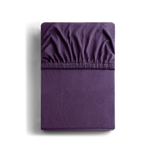 Husa pat cu elastic Kotonia Home - Tricot, 100x200+20 cm, 100% bumbac, mov pruna - imagine 2