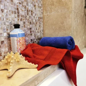 Pachet 2 prosoape de baie Kotonia Home Deco - 50x90 cm, 100% bumbac, rosu si albastru - imagine 3