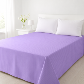 Cearceaf de pat Kotonia Home Deco, 100% bumbac, Damasc Saten, dimensiune dungi 1 cm, Lila
