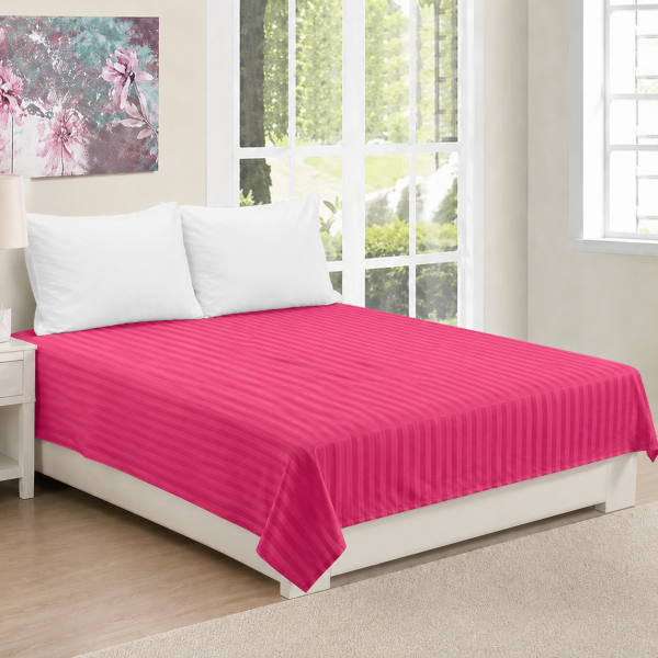 Cearceaf de pat Kotonia Home Deco, 100% bumbac, Damasc Saten, dimensiune dungi 1 cm, Magenta