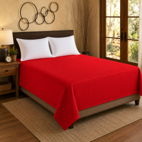 Cearceaf de pat Kotonia Home Deco, 100% bumbac, Damasc Saten, dimensiune dungi 1 cm, Rosu