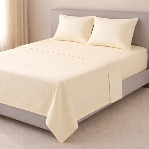 Cearceaf de pat Kotonia Home Deco, 100% bumbac, Damasc Saten, dimensiune dungi 1 cm, Vanilla - imagine 2