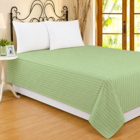 Cearceaf de pat Kotonia Home Deco, 100% bumbac, Damasc Saten, dimensiune dungi 1 cm, Verde Fistic