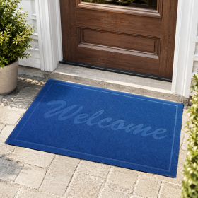 Covoras intrare - Welcome uni, 45x75 cm, antiderapant 100% pvc, albastru