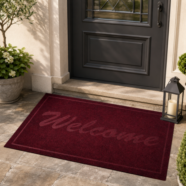 Covoras intrare - Welcome uni, 45x75 cm, antiderapant 100% pvc, bordo