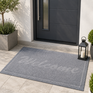 Covoras intrare - Welcome uni, 45x75 cm, antiderapant 100% pvc, gri mediu