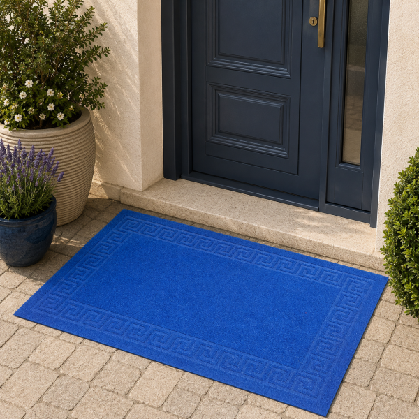 Covoras intrare antiderapant - Decor Greek Border uni, 45x75 cm, 100% pvc, albastru
