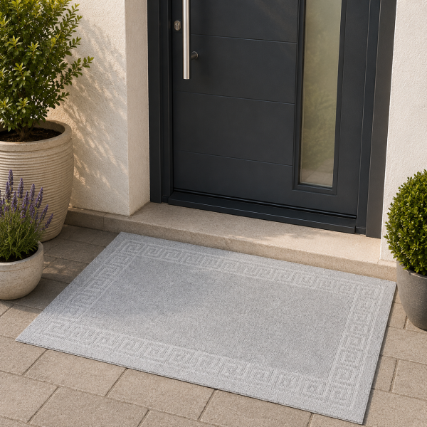 Covoras intrare antiderapant - Decor Greek Border uni, 45x75 cm, 100% pvc, gri mediu