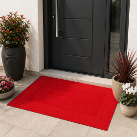 Covoras intrare antiderapant - Decor Greek Border uni, 45x75 cm, 100% pvc, rosu
