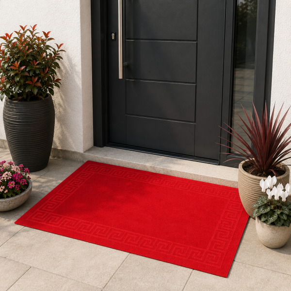 Covoras intrare antiderapant - Decor Greek Border uni, 45x75 cm, 100% pvc, rosu