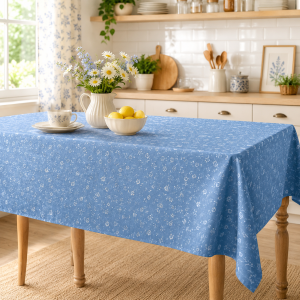 Fata de masa Kotonia Home Exotic - 100% bumbac, creton impermeabil, decor floral cu fond bleu