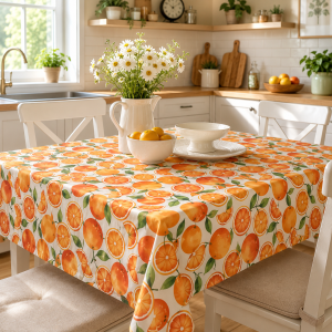 Fata de masa Kotonia Home Exotic - 100% bumbac, creton impermeabil, fond crem cu felii de portocale