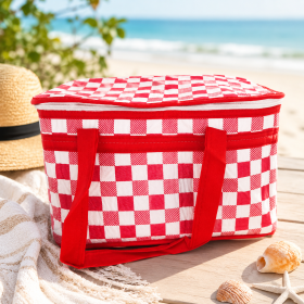 Geanta picnic termoizolanta, 100% poliester, 35×15 cm, rosu cu alb