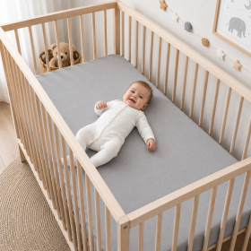 Husa cu elastic Kotonia Home Bebe - ranforce, 100 % bumbac, dimensiune saltea 60x120+15 cm, gri