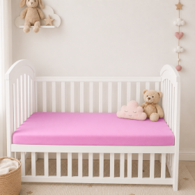 Husa cu elastic Kotonia Home Bebe - ranforce, 100 % bumbac, dimensiune saltea 60x120+15 cm, roz