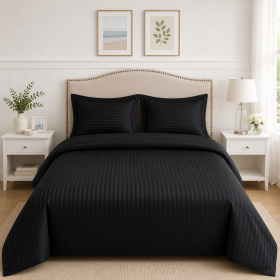 Lenjerie de pat Kotonia Home Hotel - 2 persoane, 100% bumbac, Damasc Saten dunga 1 cm, negru