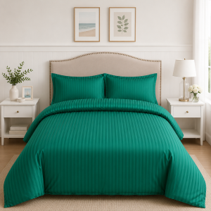 Lenjerie de pat Kotonia Home Hotel - 2 persoane, 100% bumbac, Damasc Saten dunga 1 cm, verde smarald