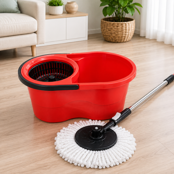 Mop rotativ - 360 grade cu maner telescopic, galeata ovala cu storcator incorporat, 9 L
