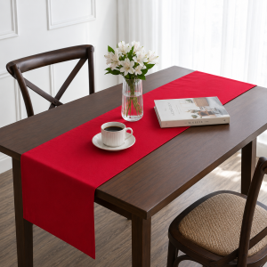 Napron uni pentru masa Kotonia Home - 45x180 cm, creton, 100% bumbac, rosu
