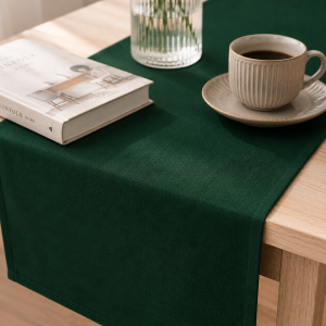 Napron uni pentru masa Kotonia Home - 45x180 cm, creton, 100% bumbac , verde smarald - imagine 2