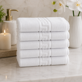 Pachet 6 prosoape Kotonia Home Hotel - Greek Border Jacquard, 30x50 cm, 100% bumbac, 400 gr/mp, alb