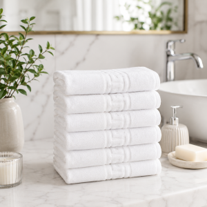 Pachet 6 prosoape Kotonia Home Hotel - Greek Border Jacquard, 50x90 cm, 100% bumbac, alb