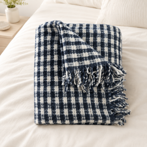 Patura Kotonia Home - Sarra pentru pat dublu, dimensiunea 180x230 cm, bleumarin cu ciucuri - imagine 3