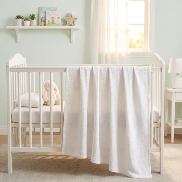 Pled bebe Kotonia Home - Pique 60x120 cm, 100% bumbac - Alb