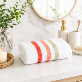 Prosop Kotonia Home - Pastel Ingie, 100% Bumbac, alb cu decor orange