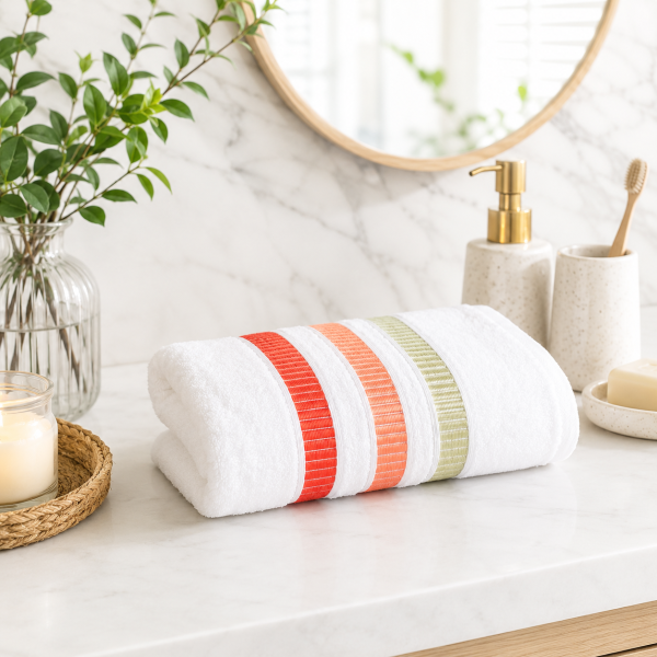 Prosop Kotonia Home - Pastel Ingie, 100% Bumbac, alb cu decor orange