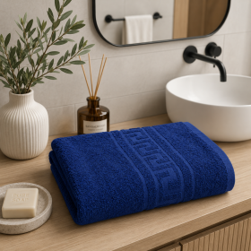 Prosop baie Greek Border Jacquard Plush Luxury - 100% Bumbac, 500g/mp, bleumarin