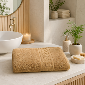 Prosop baie Greek Border Jacquard Plush Luxury - 100% Bumbac, 500g/mp, cappuccino
