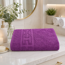 Prosop baie Greek Border Jacquard Plush Luxury - 100% Bumbac, 500g/mp, mov