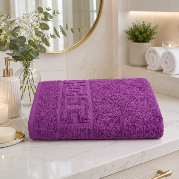 Prosop baie Greek Border Jacquard Plush Luxury - 100% Bumbac, 500g/mp, mov