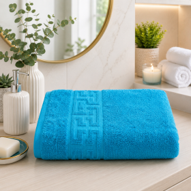 Prosop baie Greek Border Jacquard Plush Luxury - 100% Bumbac, 500g/mp, turquoise