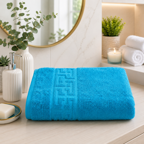 Prosop baie Greek Border Jacquard Plush Luxury - 100% Bumbac, 500g/mp, turquoise
