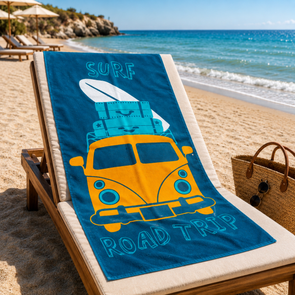 Prosop catifea pentru plaja - Kotonia Home - 70x140 cm, 100% bumbac, surf