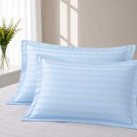 Set 2 fete de perna Kotonia Home Deco - Damasc Saten - 100% bumbac, dimensiune dungi 1 cm, Bleu Ciel
