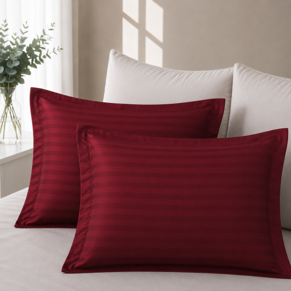 Set 2 fete de perna Kotonia Home Deco - Damasc Saten - 100% bumbac, dimensiune dungi 1 cm, Bordo