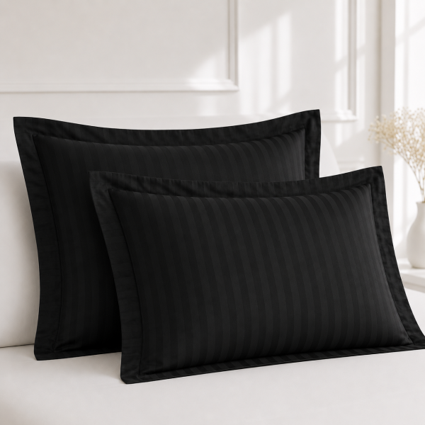 Set 2 fete de perna Kotonia Home Deco - Damasc Saten - 100% bumbac, dimensiune dungi 1 cm, Negru,