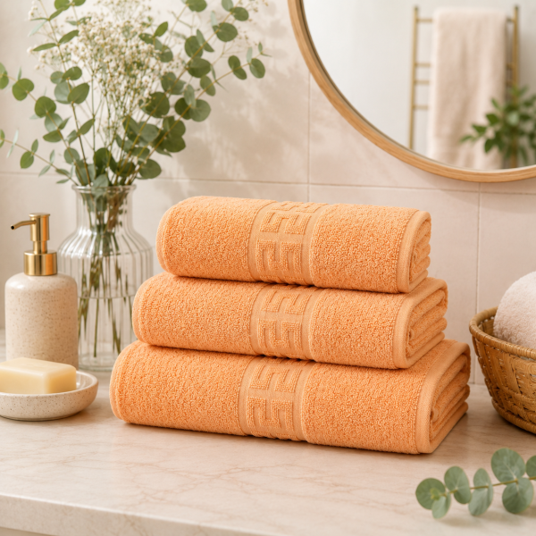Set 3 prosoape baie Greek Border Jacquard Plush Luxury - 100% Bumbac, 500g/mp, somon