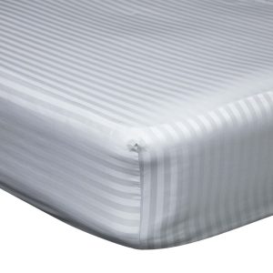 Husa cu elastic pentru pat Kotonia Home - 100% bumbac, Damasc cu latime dungi 2 cm, alb - imagine 5