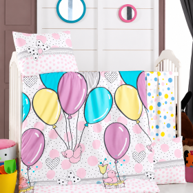 Lenjerie completa patut Bebe Toys - Baloane, 100% bumbac, cod 04