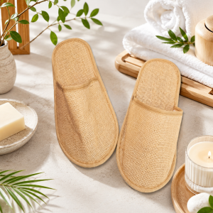 Papuci Kotonia Home Hotel - unica folosinta, tesatura burlap din 100% fir de iuta, masura unica, bej