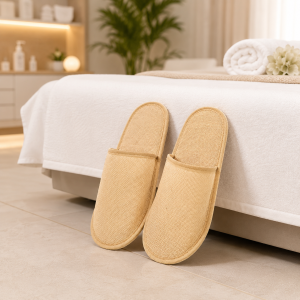 Papuci Kotonia Home Hotel - unica folosinta, tesatura burlap din 100% fir de iuta, masura unica, bej - imagine 2