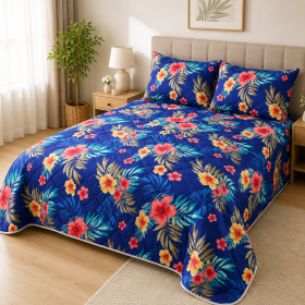 Pachet pilota 200x220 cm, 250 g/m2 + 2 perne 50x70 cm, decor floral 01