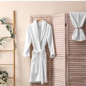 Halat de baie cu guler, unisex, Kotonia Home Hotel- prosop, 100% bumbac, alb, - imagine 4