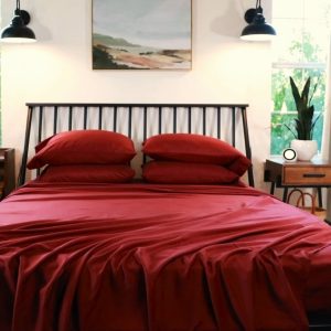 Cearceaf pentru pat Kotonia Home, 100% bumbac, ranforce color uni, rosu - imagine 4
