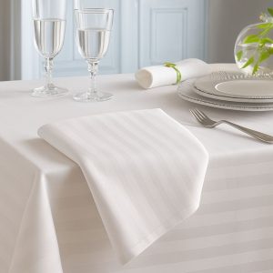 Suport farfurie Kotonia Home - 40x65 cm, 100% bumbac, Damasc cu latime dungi 2 cm, alb - 10 buc - imagine 2
