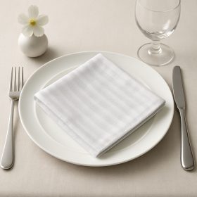 10 Servetele masa Kotonia Home Hotel, 100% bumbac, damasc cu dungi de 2 cm, dimensiunea 25x45 cm, albe